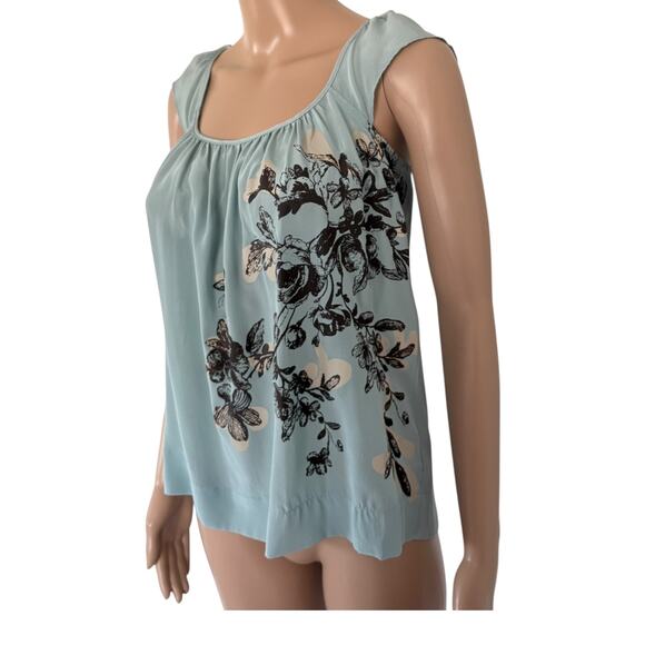 Y2K Silk Floral Babydoll Tank Top Blue Soft Girl Cottagecore Sleeveless Ballet S - Picture 3 of 8